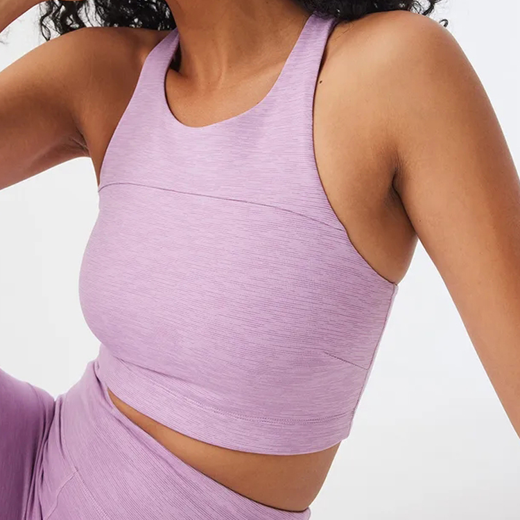 High Quality Stretchable Custom Gym Tops Women Racer Back Plain Crop Tank Tops detail pictures