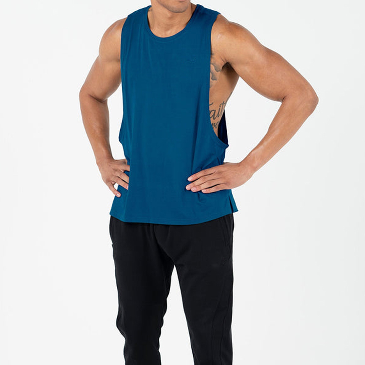 Wholesale Loose Fit Custom Logo Printing Drop Arm Gym Sports Tank Top For Men detail pictures