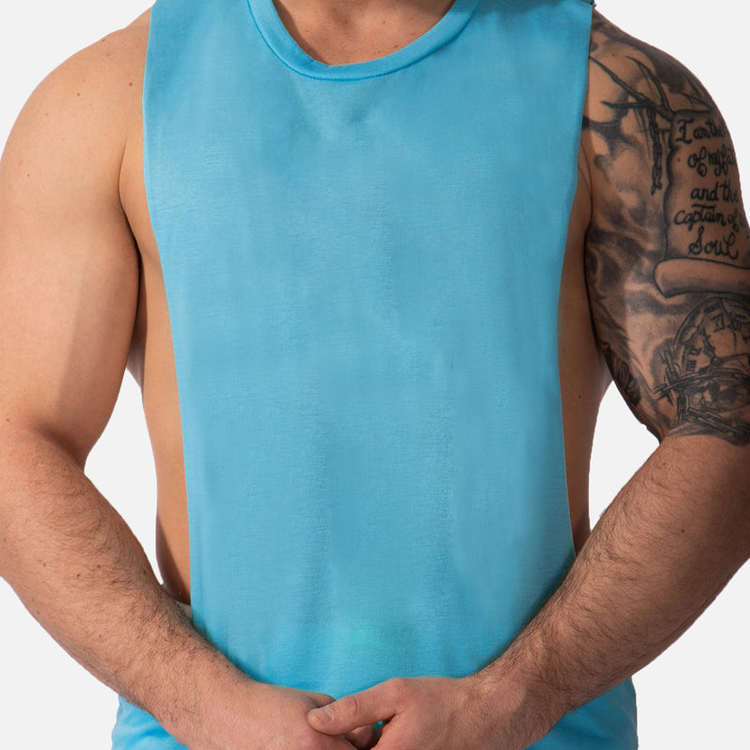 High Quality 95%Cotton 5%Spandex Deep Armhole Custom Plain Men Gym Tank Top detail pictures