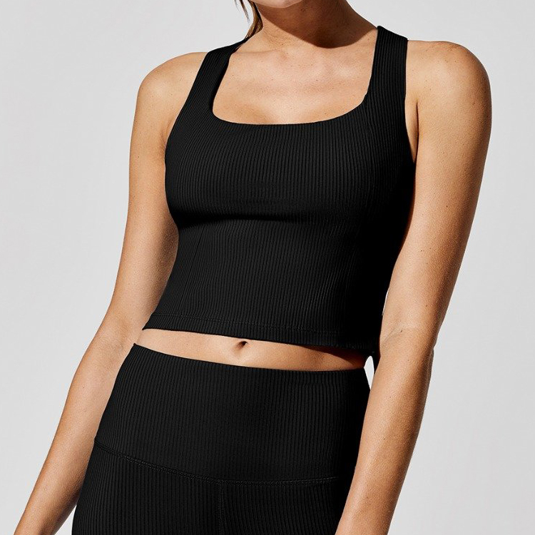 Active Gym Fitness Clothes Super Soft Ribbed Twisted Back Crop Tank Tops Custom Printed For Women