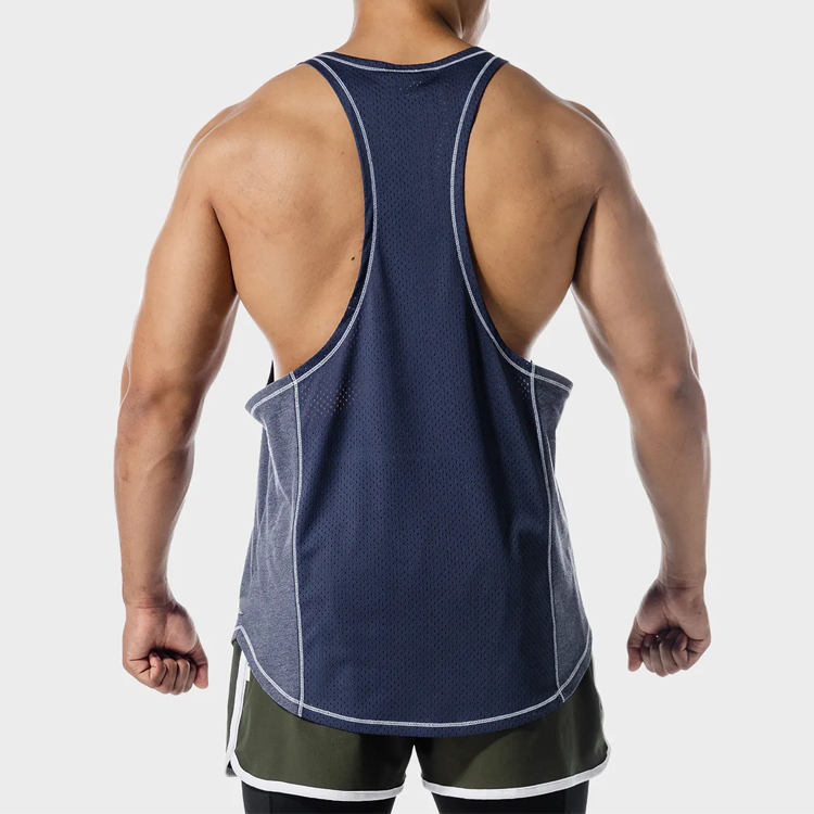 OEM Lightweight Quick Dry Mesh Back Stringer Custom Logo Printing Men Gym Tank Tops detail pictures