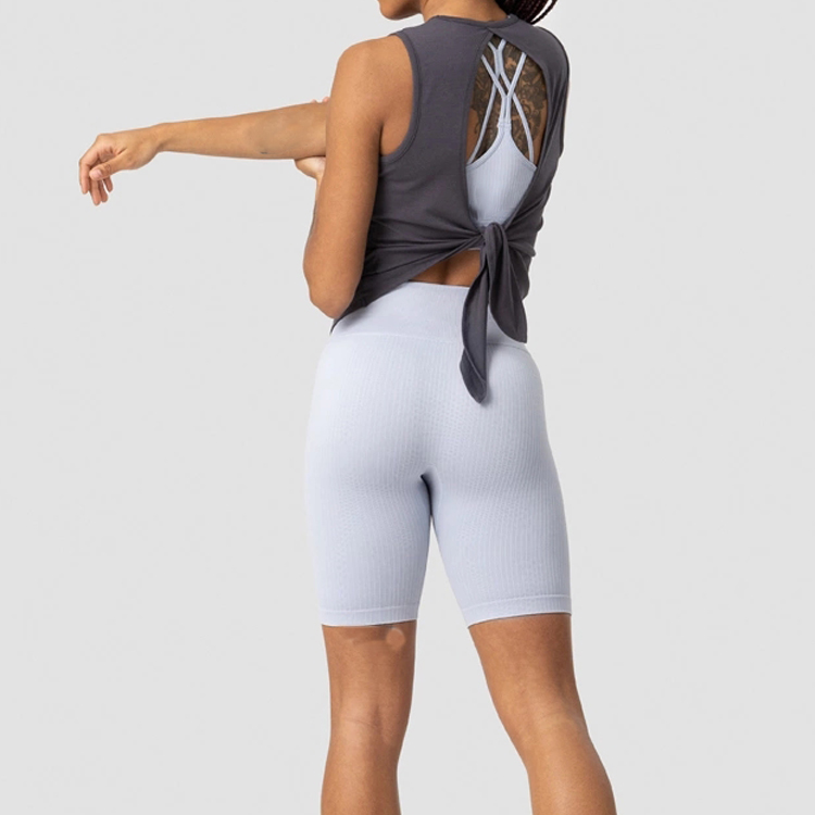 Ladies Fitness Blank Sports Slim Fit Open Back Women Custom Yoga Gym Tank Tops detail pictures