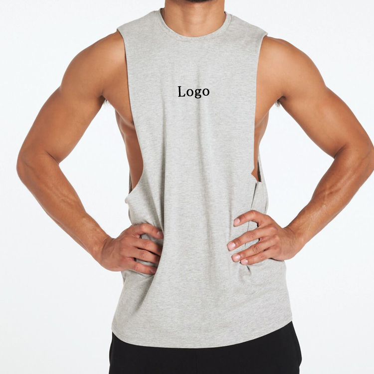 New Arrival Custom Printed Men Muscle Gym Workout Cut Off Cotton Tank Top detail pictures