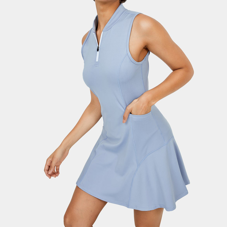 Custom Golf Tennis Dress Quick Dry Half-Zip Side Pocket Flared Tennis Skirts For Women detail pictures