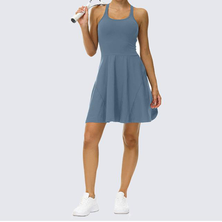 Custom Racer Back Tennis Skirts 2 In 1 Activity Tennis Dress With Lining Shorts For Women detail pictures