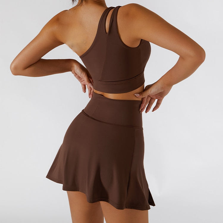 Custom High Quality Sexy One Shoulder Top Tennis Skirts Women Workout Fitness Gym Set detail pictures