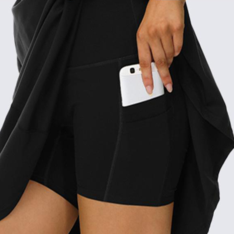 Custom Racer Back Tennis Skirts 2 In 1 Activity Tennis Dress With Lining Shorts For Women detail pictures
