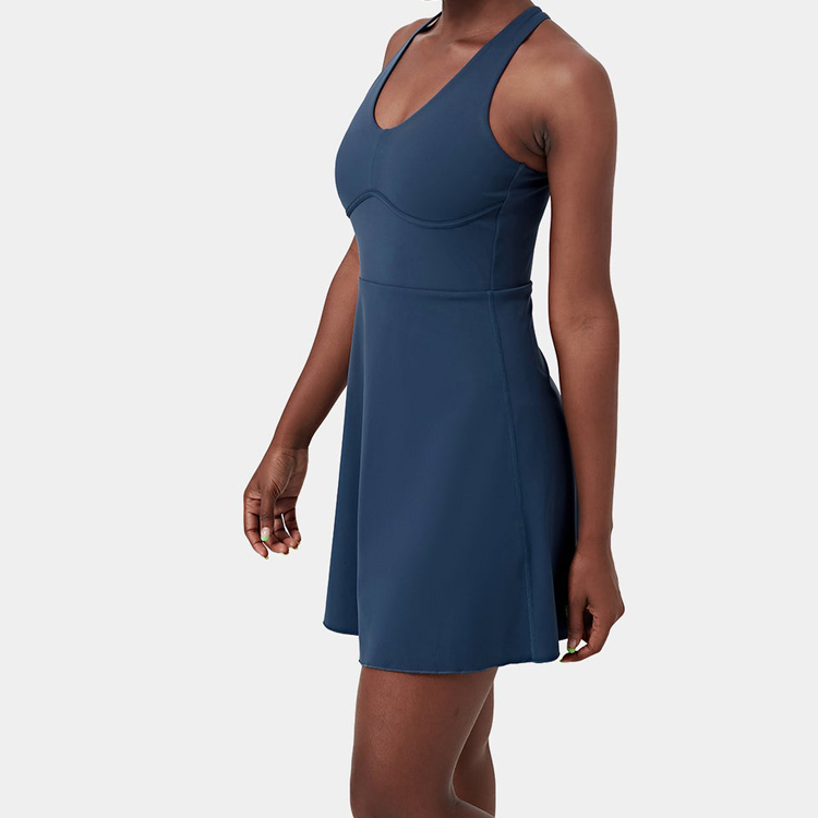 Fashion Design Gym Tennis Skirts U-Neck Cross Key Hole Back Women Activity Tennis Dress detail pictures