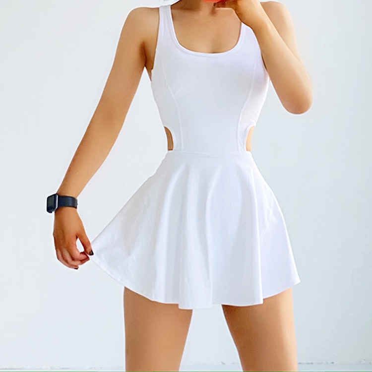 Custom Stretchable Golf Tennis Dress Quick Dry Cross Back Tennis Skirts For Women detail pictures