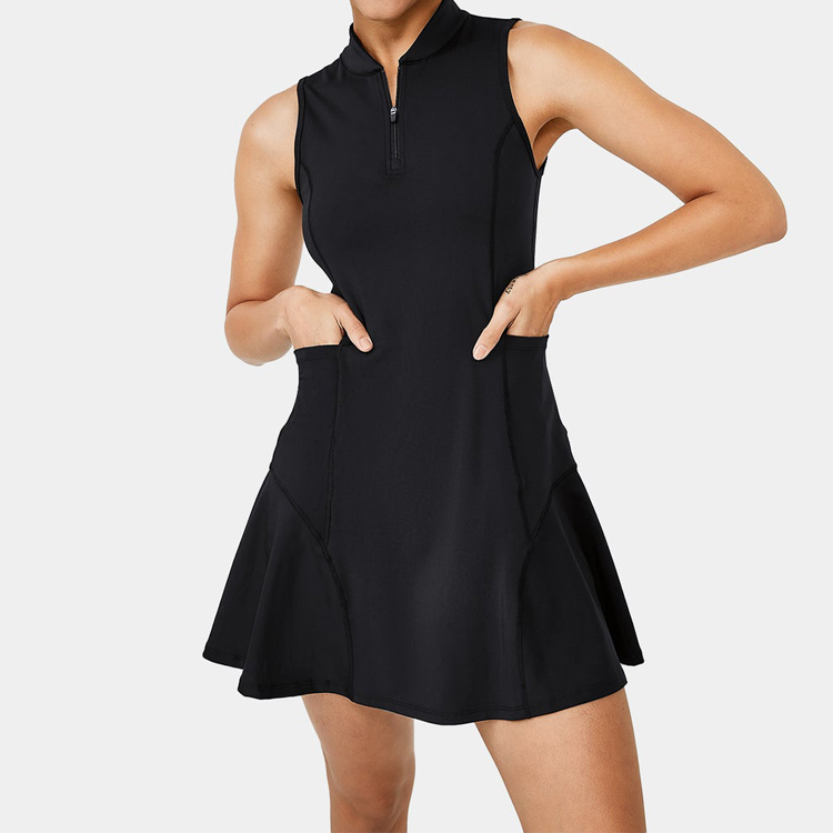 Custom Golf Tennis Dress Quick Dry Half-Zip Side Pocket Flared Tennis Skirts For Women