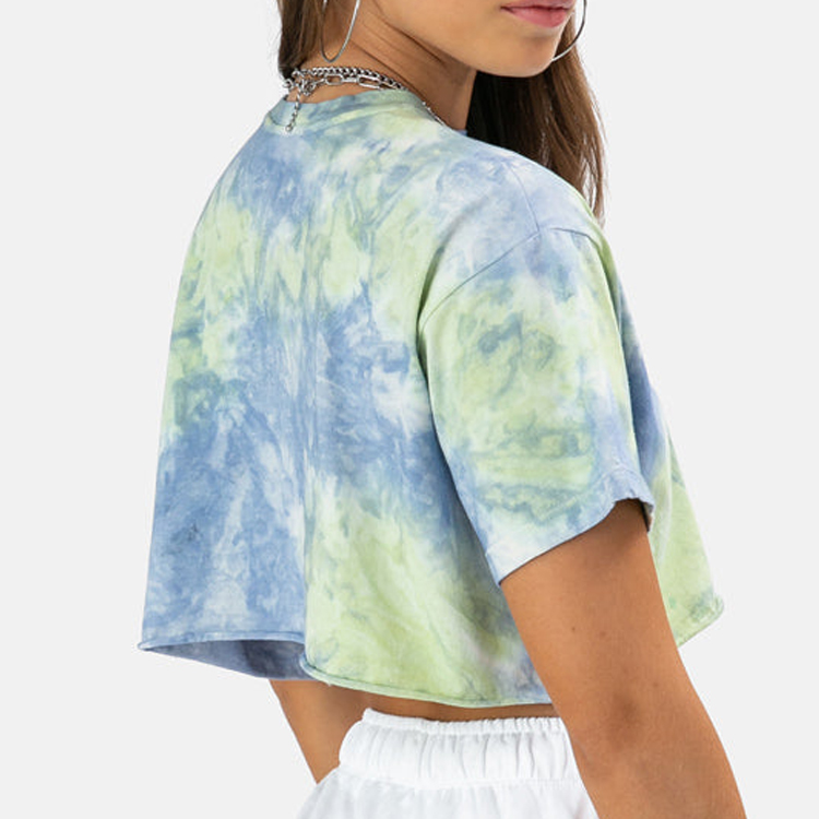 Wholesale Custom Shorts Sleeve Tie Dye Crop Fitness T Shirt For Women detail pictures