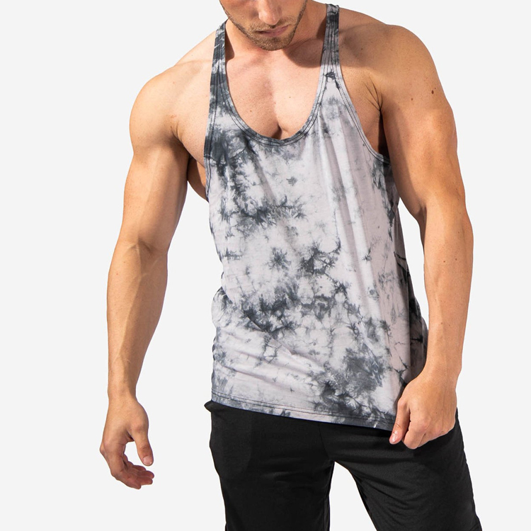 Wholesale Workout Building Stringer Custom Racer Back Tie Dye Gym Tank Tops For Men detail pictures