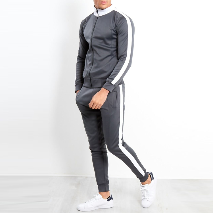 Wholesale High Quality Gym Contrast Custom Zip Up Men Sports Polyester Tracksuit Set detail pictures