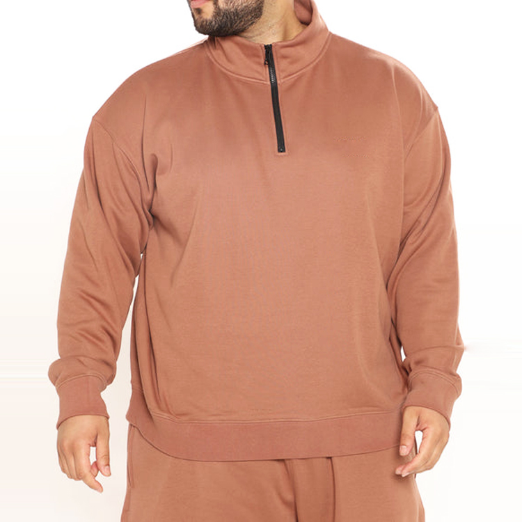 OEM Male Sport Jogger Set Custom Logo Quarter Zipper Sweatshirts Shorts Tracksuit Set detail pictures