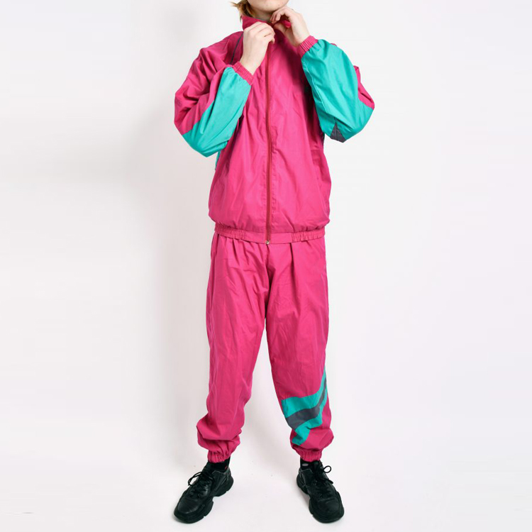 Wholesale Lightweight Color Block Custom Logo Nylon Gym Sports Tracksuit Set For Men