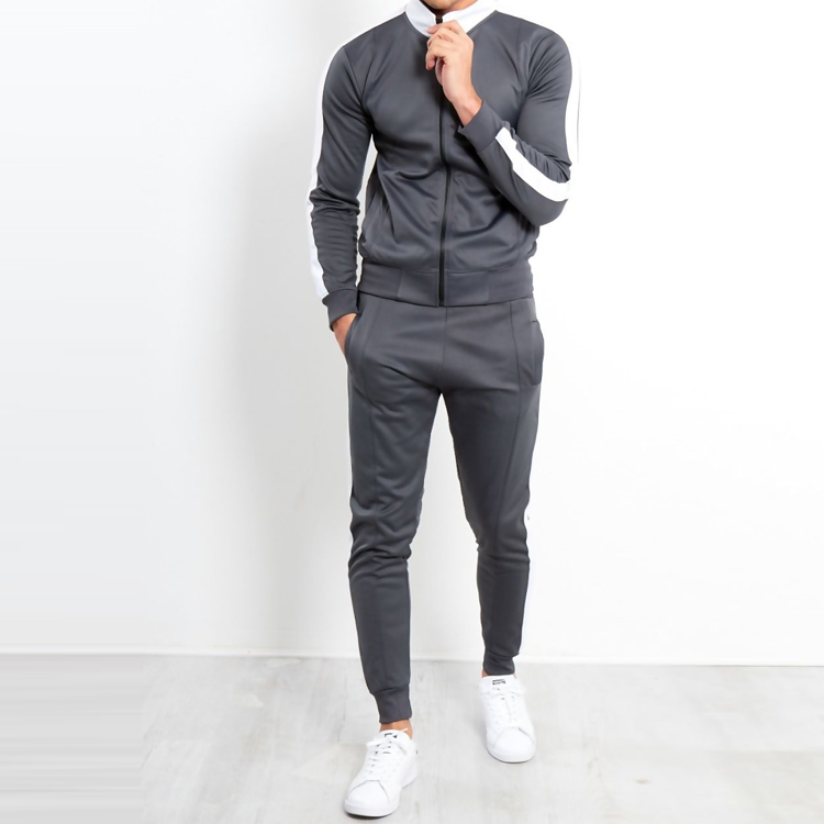Wholesale High Quality Gym Contrast Custom Zip Up Men Sports Polyester Tracksuit Set detail pictures