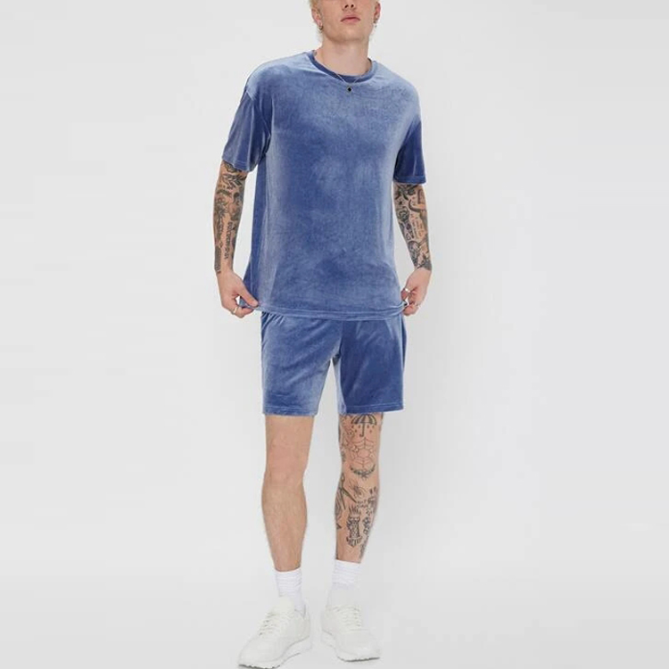 Factory Price Wholesale Polyester Spandex Custom Logo Velour Shorts Tracksuit Set Sportswear Sweatsuit For Men