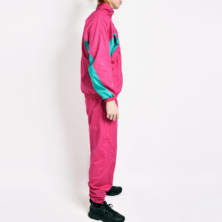 Wholesale Lightweight Color Block Custom Logo Nylon Gym Sports Tracksuit Set For Men detail pictures