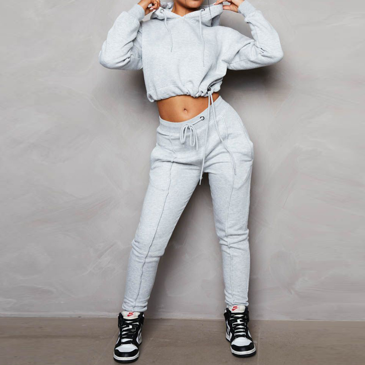Hot Sale An-pilling Cotton Polyester Sweatsuit Customized Crop Tracksuit Set For Women