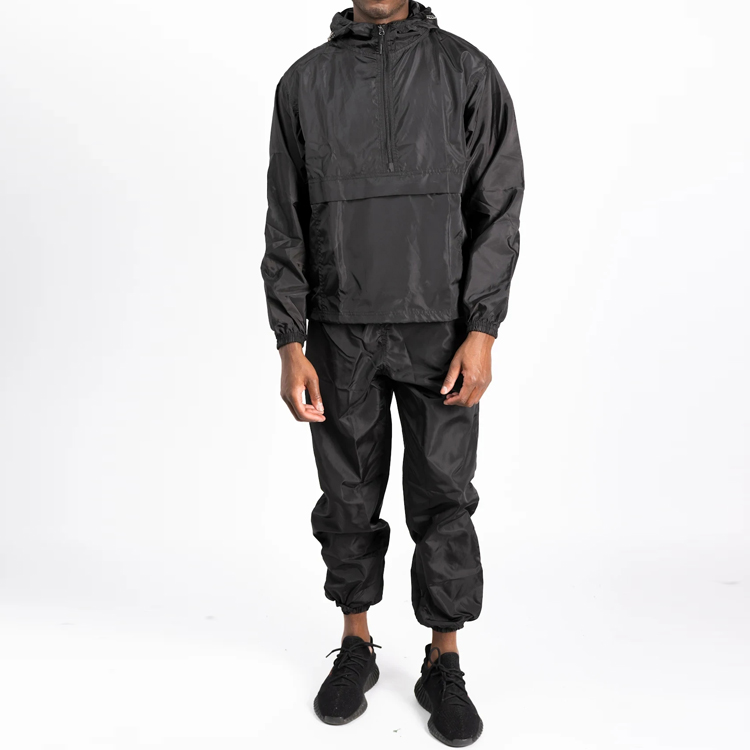 High Quality Front Quarter Zipper Track Jogging Set Men Nylon Windbreaker Tracksuit detail pictures