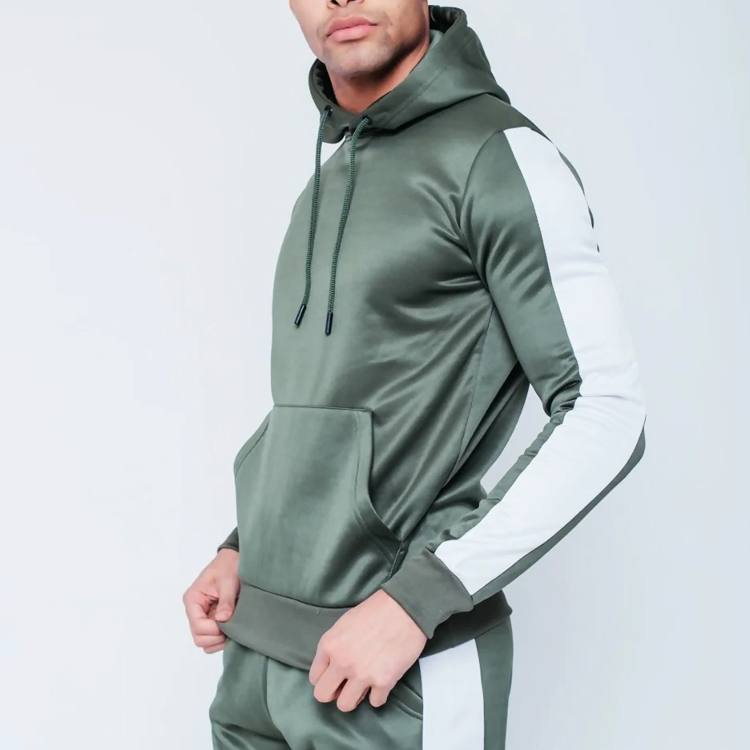 High Quality Polyester Slim Fit Sweatsuit Custom Contrast Tape Tracksuit For Men detail pictures