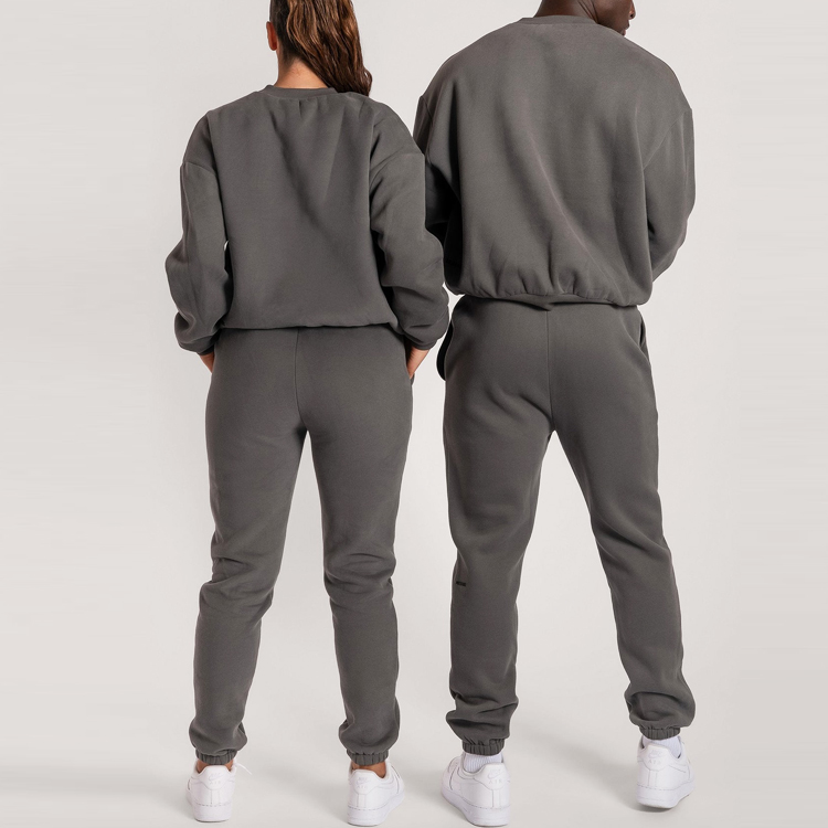 High Quality Fleece Cotton Crew Neck Unisex Jogger Sweatsuit Custom Tracksuit set detail pictures
