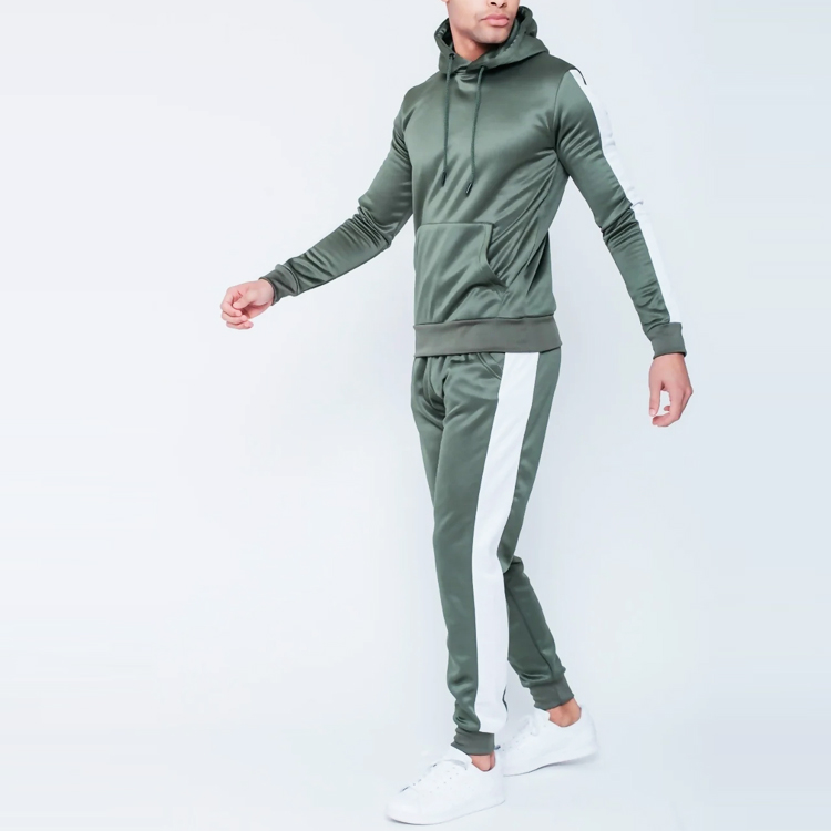 High Quality Polyester Slim Fit Sweatsuit Custom Contrast Tape Tracksuit For Men detail pictures
