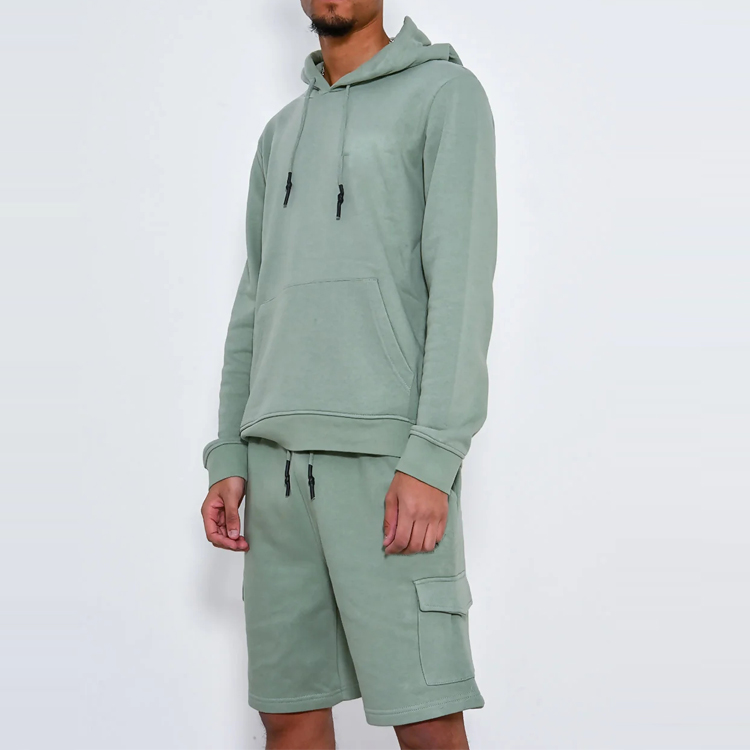 High Quality Custom 2 Pieces Cotton Polyester Jogging Shorts Tracksuit Sets For Men detail pictures