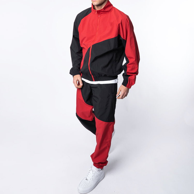 Custom Quick Dry Polyester Color Block Jogger Windbreaker Tracksuit Set For Men