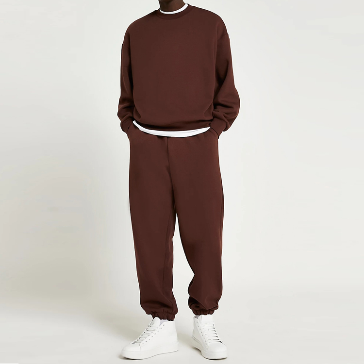 Wholesale Custom Logo Printed Men Blank Crewneck Sweatsuit Two Piece Tracksuit Set