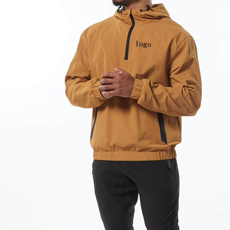 Wholesale Casual Pullover Custom Quarter Zipper Hoody Gym Windbreaker Jacket For Men detail pictures