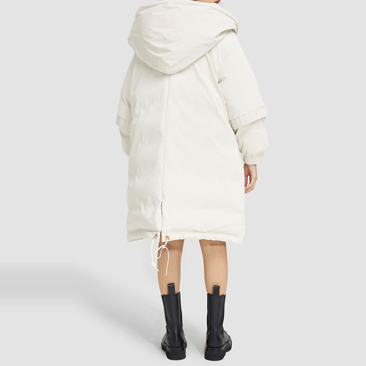 High Quality Nylon Shell Custom Goose Puff Long Down Coat For Women detail pictures