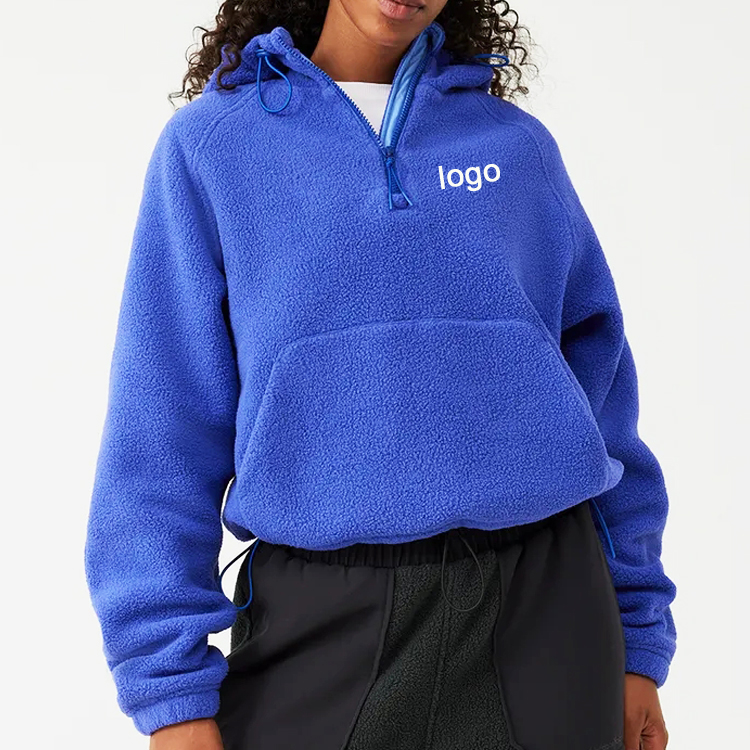 100%Polyester Fleece Quarter Zipper Embroidery Logo Women Plain Pullover Hoodies