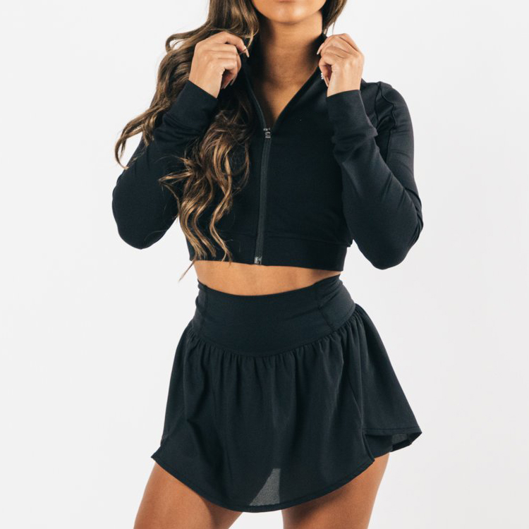 Top Quality Wholesale Custom Slim Fit Front Zip Up Sports Gym Crop Jacket For Women detail pictures
