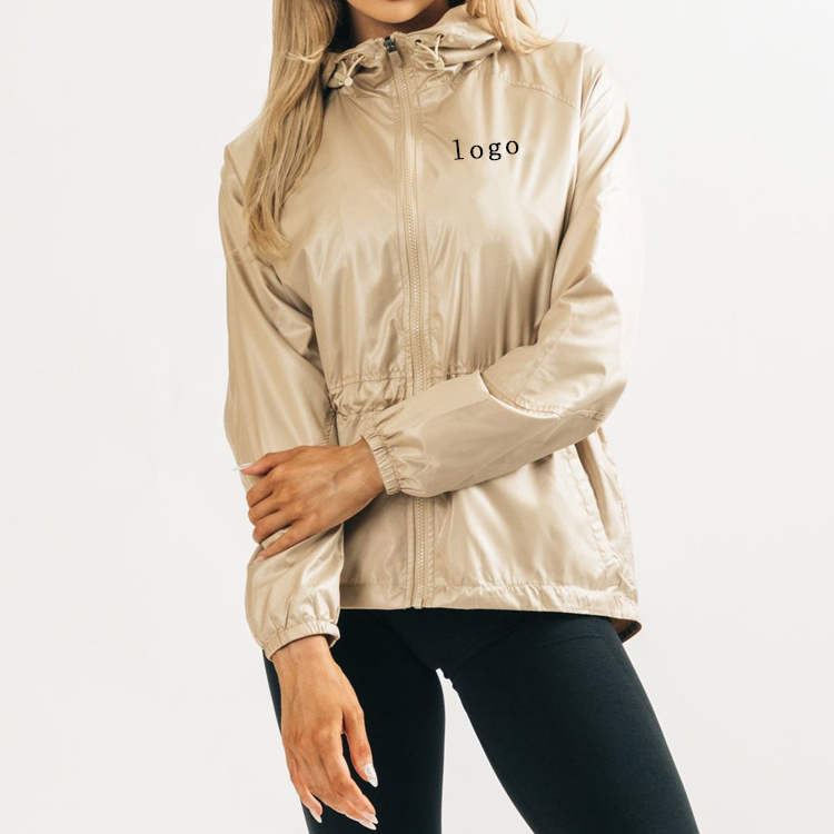 Custom 100% Polyester Lightweight Windproof Women Sports Full Zipper Windbreaker Jackets detail pictures