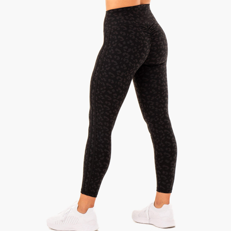 China Manufacture Leopard Printing High Waist Scrunch Gym Tights Yoga Leggings For Women detail pictures
