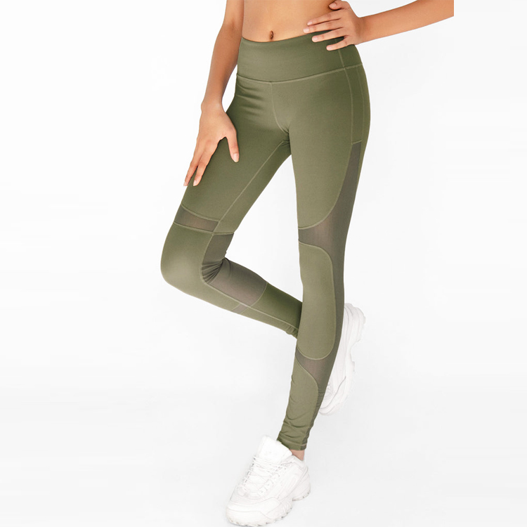 High Waist Mesh Panel Custom Compression Gym Tights Yoga Pants Leggings For Women detail pictures