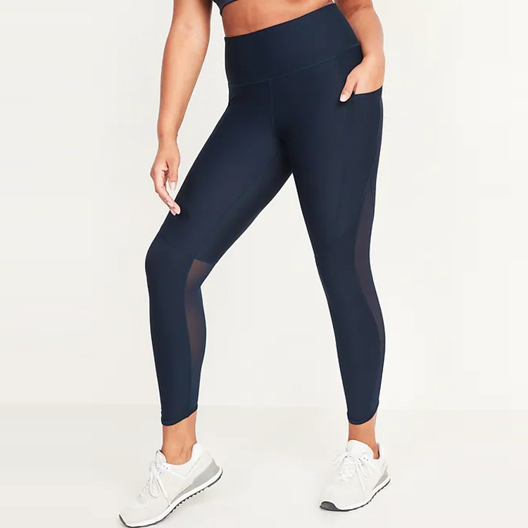 Custom Tiktok High Waist Mesh Panel Gym Fitness Leggings Yoga Pants For Women detail pictures
