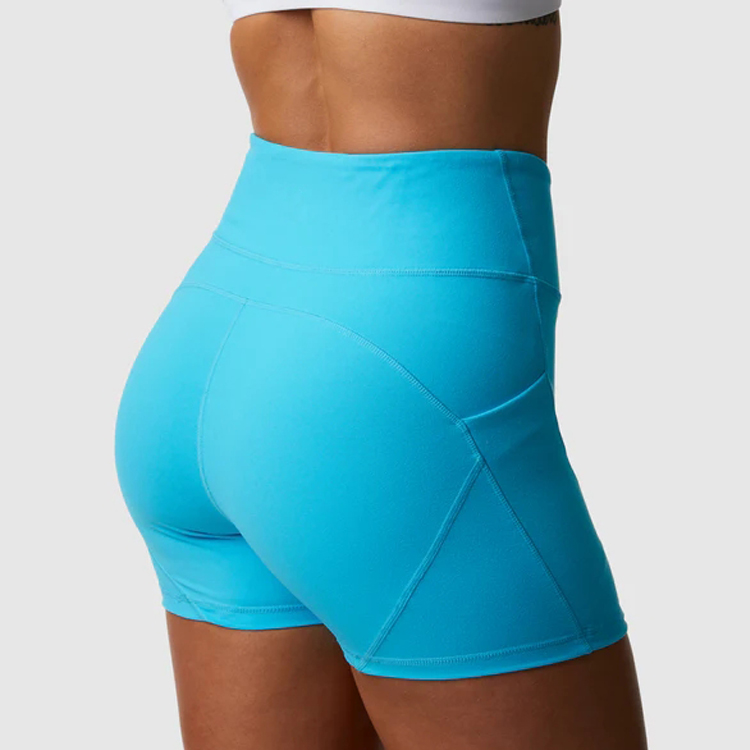 China Factory Custom High Waist Sports Booty Yoga Shorts With Pocket For Women detail pictures