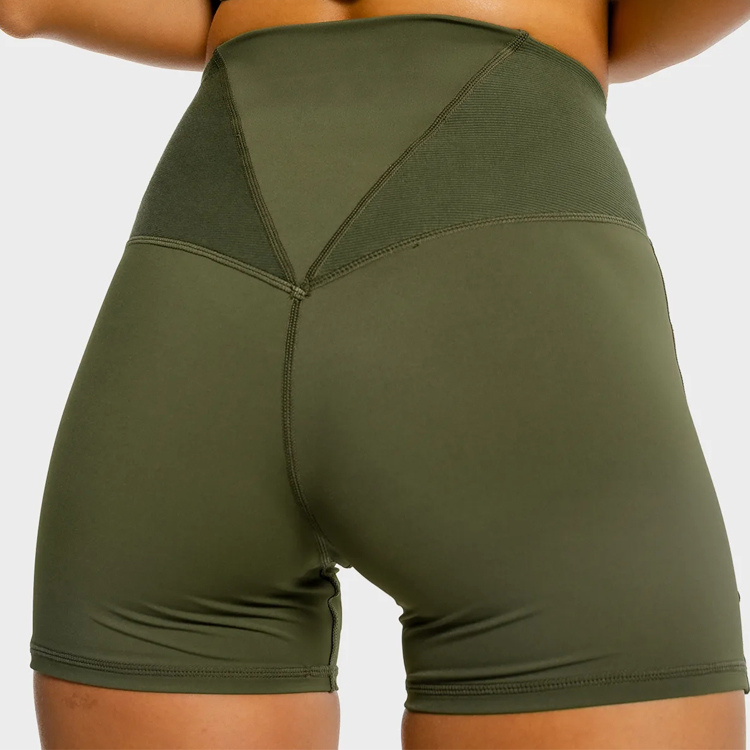 OEM Logo Breathable Ribbed Waist Workout Women Sports Yoga Shorts With Side Pockets detail pictures