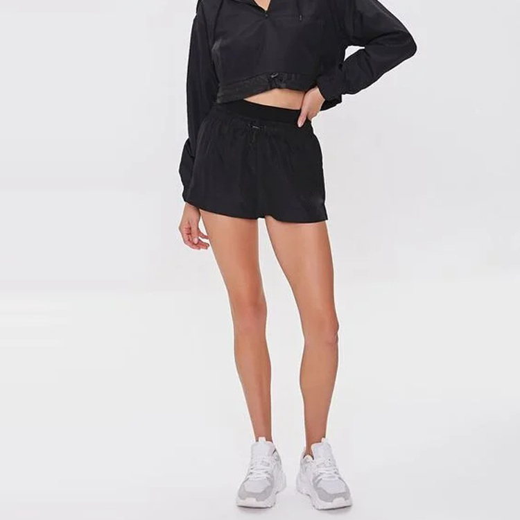 High Quality Quick Dry 100% Polyester Drawstring Waistband Gym Sports Shorts For Women detail pictures