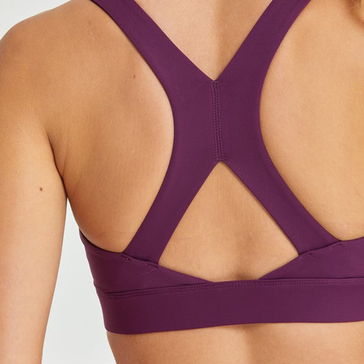 High Stretch V Neck Key Hole Back Custom Push Up Fitness Sports Bra For Women detail pictures