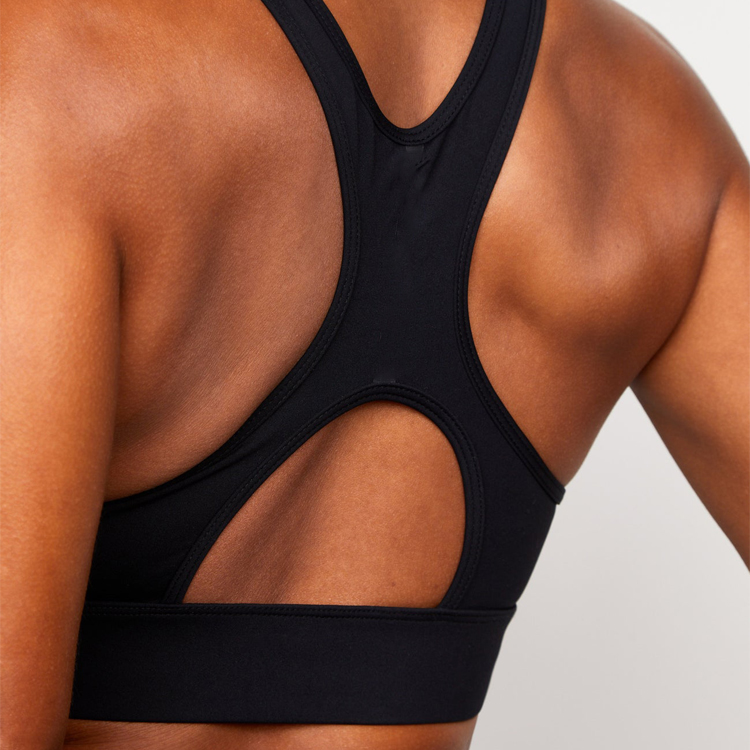 Breathable High Impact Black Sports Bra Racer Back Key Hole Women Push Up Yoga Bra detail pictures