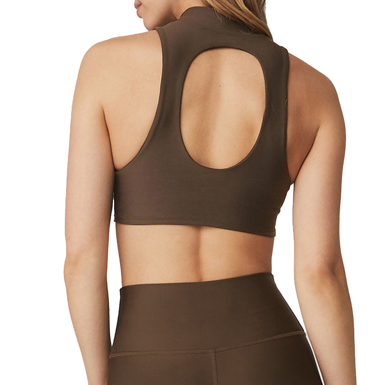 New Design Wholesale Custom Stretch Mock Neck Open Back Sports Bra For Women detail pictures