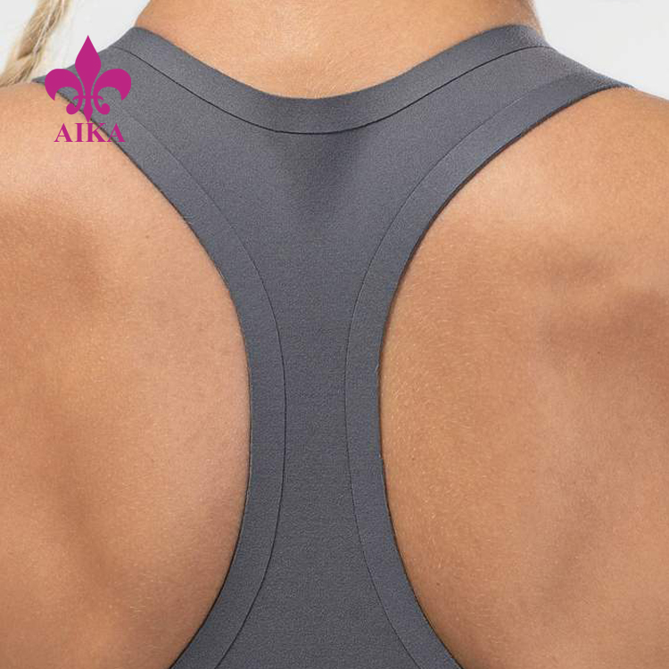 High Quality Four Way Stretch Custom Logo Racer Back Yoga Sports Bra For Women With Hook detail pictures