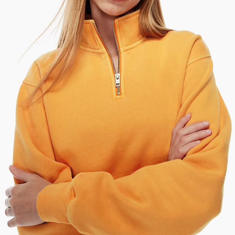 High Quality Heavy Weight Fleece Cotton Polyester 1/4 Zip Womens Crop Plain Sweatshirt detail pictures