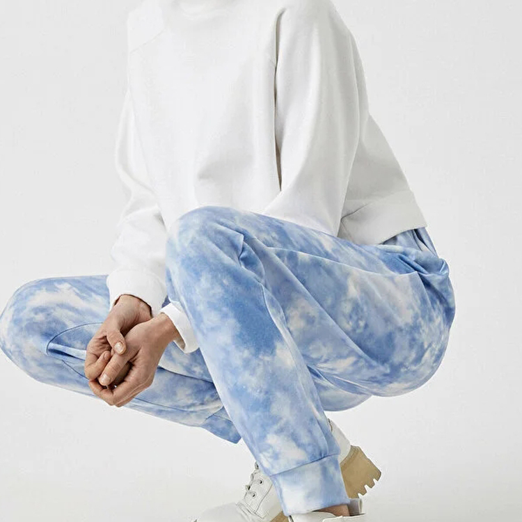 Custom Drawstring Waist Wholesale Tie Dye Cotton Jogger Pants For Women With Pockets detail pictures