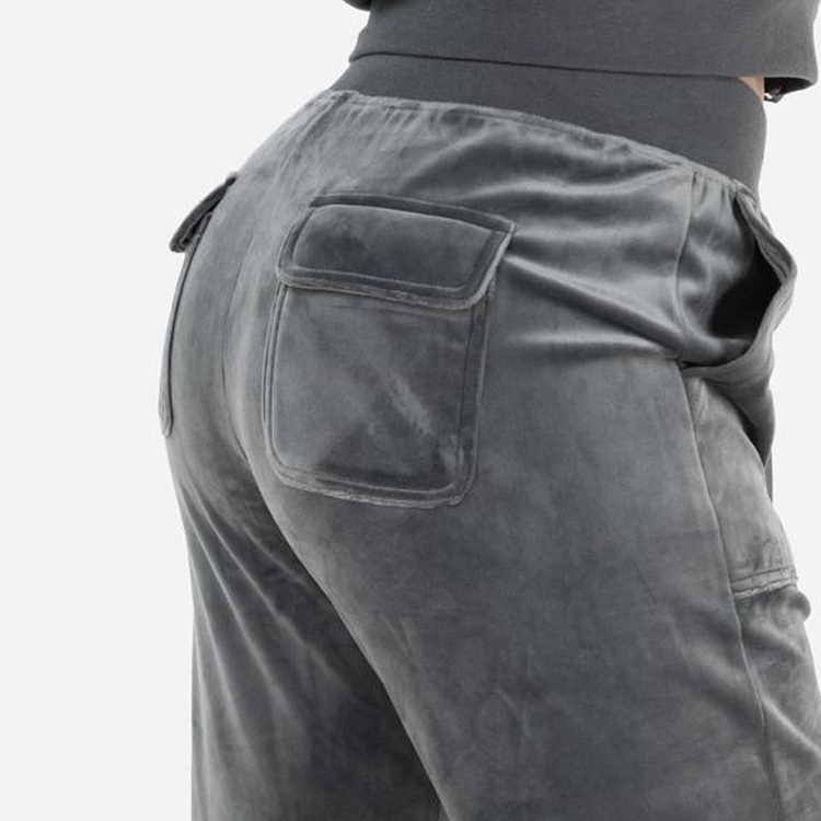 Wholesale Soft Polyester Drawstring Waist Embroidery Logo Women Velour Jogger Sweatpants detail pictures