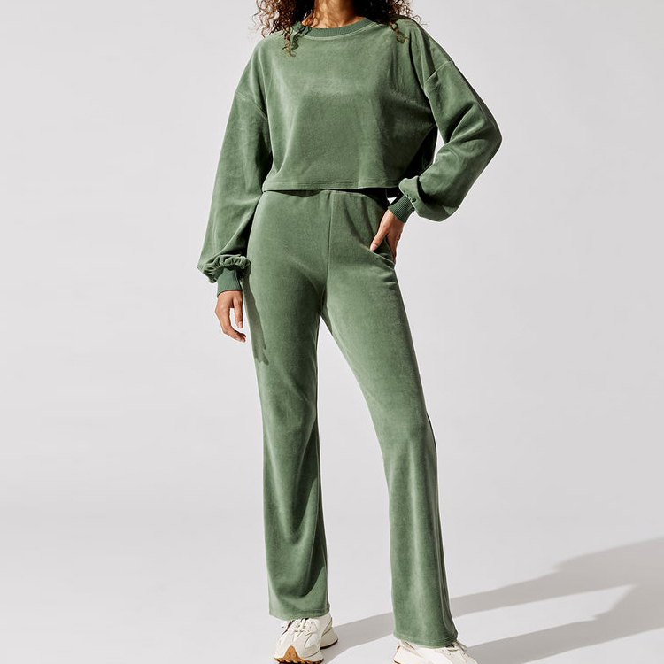 High Quality Custom Logo Plain Crewneck Velvet Crop Plain Sweatshirts For Women detail pictures