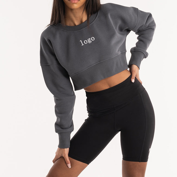 OEM Brand 50%Cotton 50%Polyester Women Crop Crewneck Sweatshirts Custom Logo detail pictures